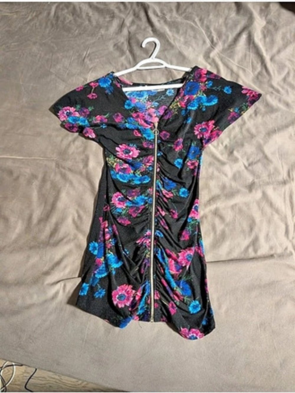 Floral Mini Dress in Black & Pink & Blue